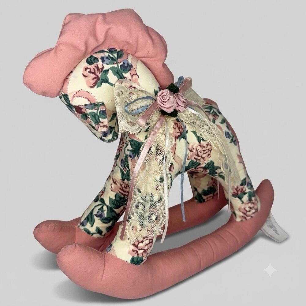 Vintage 1989 Fabric Rocking Horse Plush Floral Chintz Coquette Cottagecore Toy